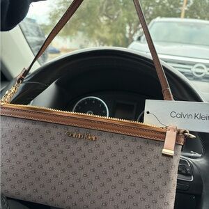 Calvin Klein Brown Monogram Clutch